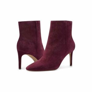Eloquii Burgundy Red Faux Suede Ankle Booties with Stiletto Heel